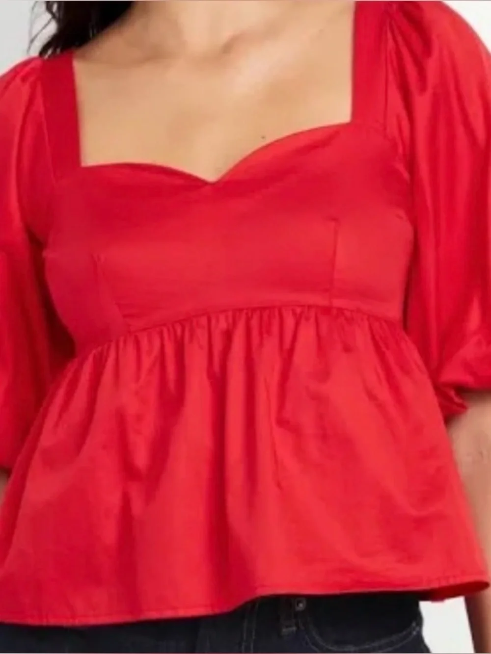 2 Old Navy Puff Sleeve Peplum Tops- Red and green blue checkered.